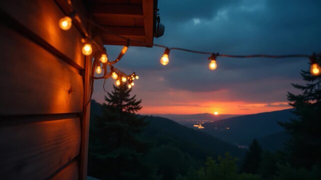 video A cozy house with string lights hanging from the side, perfect for evening atmosphere or holiday decorations