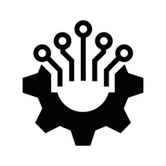 Gear and circuit icon, vertical tech fusion symbol