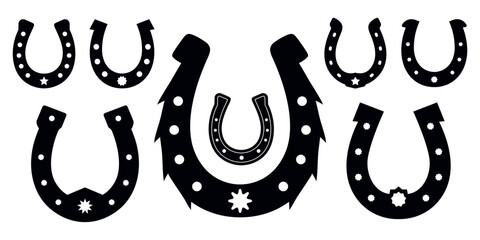 Horseshoe silhouette set, hand drawn lucky symbols