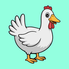Smiling Cartoon Hen with Red Comb on Mint Green Background