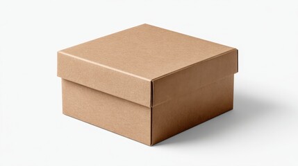 Brown cardboard packaging box with lid, offering a versatile blank space for branding, product displays, or gift wrapping, isolated on a white background