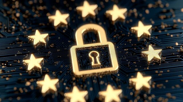 Golden padlock and stars symbolizing GDPR security - Powered by Adobe