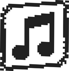 pixelated music note symbol, retro digital icon blocky sound graphic, 8 bit design element for audio or vintage interface