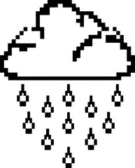 Fototapeta premium Pixelated rain cloud icon minimal black and white weather symbol, digital precipitation, retro forecast display