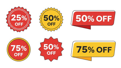 Discount Sticker and Price Tag Vector Set – Percentage Labels for Promotion and Marketing