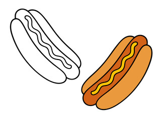 Simple hot dog outline illustration for coloring. Great for kids’ coloring books, food-themed worksheets, and printable creative activities.