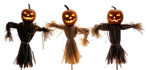 halloween pumpkin scarecrow isolated on white background