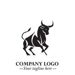 Bull Logo Symbol Black on White Background in Bold Powerful Minimalist Vector Design for Branding
