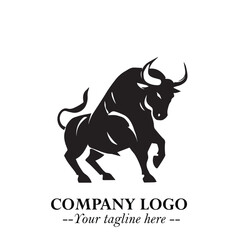 Bull Logo Symbol Black on White Background in Bold Powerful Minimalist Vector Design for Branding