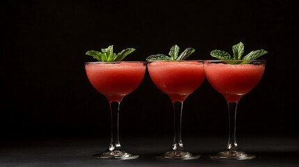 Watermelon slushie or cocktail drink with mint in glasses