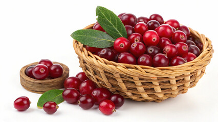 Cranberry in basket and some cranberry in white background