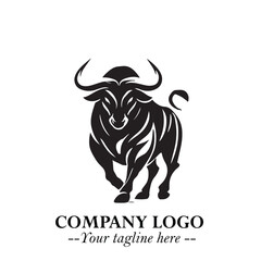 Bull Logo Symbol Black on White Background in Bold Powerful Minimalist Vector Design for Branding