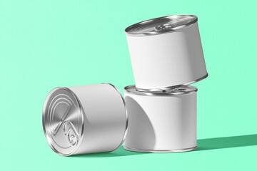 Tin can sets mock up, aluminum can and blank copy space can isolated on clean background. 3d rendering