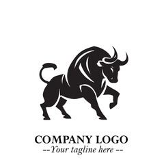 Bull Logo Symbol Black on White Background in Bold Powerful Minimalist Vector Design for Branding