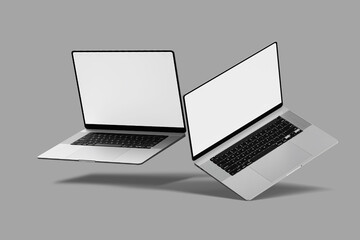 Isolated modern laptop mockup on blank background. 3D Illustration