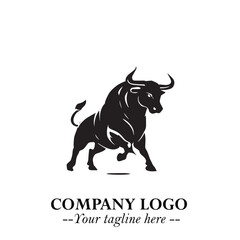 Bull Logo Symbol Black on White Background in Bold Powerful Minimalist Vector Design for Branding