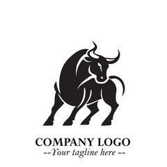 Bull Logo Symbol Black on White Background in Bold Powerful Minimalist Vector Design for Branding