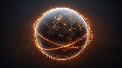 Futuristic representation of planet Earth with glowing network lines representing global connectivity and digital communication in a dark space environment