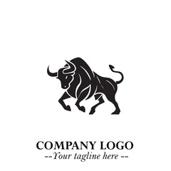 Bull Logo Symbol Black on White Background in Bold Powerful Minimalist Vector Design for Branding