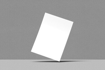Blank paper sheets for brochure on grey background.  A4 size portrait mock up. 3D illustration. 
