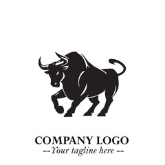 Bull Logo Symbol Black on White Background in Bold Powerful Minimalist Vector Design for Branding