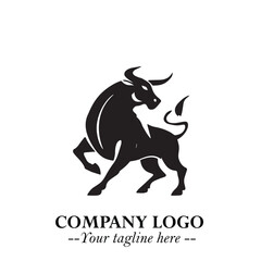 Bull Logo Symbol Black on White Background in Bold Powerful Minimalist Vector Design for Branding