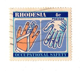 A vintage postage stamp from Rhodesia on a white background.