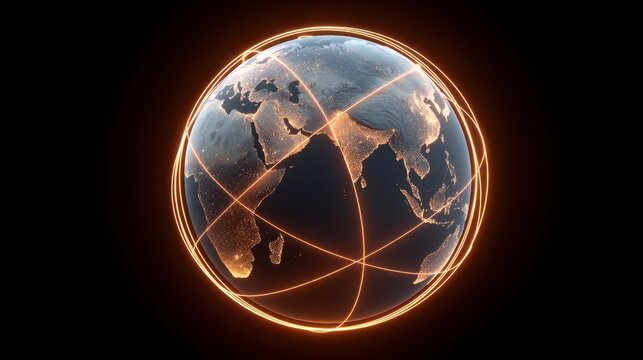 Futuristic Global Network Concept with Illuminated Earth and Connecting Lines Representing Technology, Communication, and Digital Interconnectivity - Powered by Adobe
