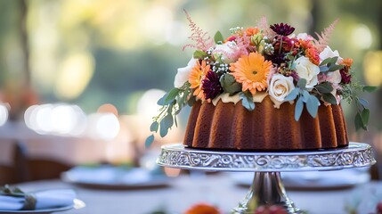 Wedding bundt cake at a fall state park wedding reception