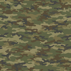 Fototapeta premium Seamless military camouflage pattern with green and brown tones for background. Vector Illustrations. EPS Editable