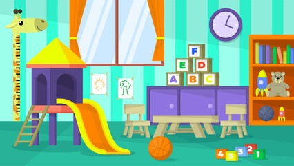 Vibrant Pixel Art Childrens Playroom with Slide and Toys Under Soft Natural Light