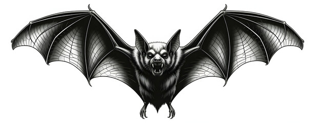 Bat in flight. Wing flap. Isolated white background