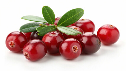 Cranberries with leaves isolated in white background