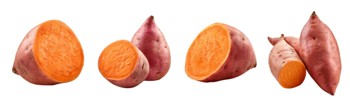 Sweet potato isolated on transparent background closeup