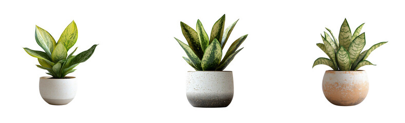A potted indoor snake plant in a ceramic minimalist pot, isolated on a clean transparent background