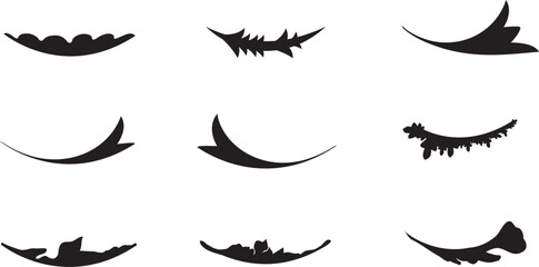 Set of Various Black Horizontal Vector Brush Strokes and Ink Smears with Diverse Grunge Textures and Edges