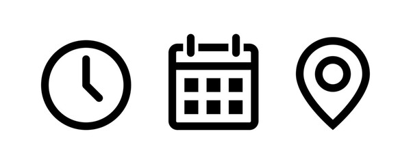Time, Date and Location icon set