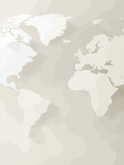 World Map in Soft Colors, Showcasing Continents With an Abstract and Modern Design, Ideal for Educational or Decorative Purposes in a Light Setting