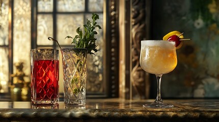 Well styled cocktail and beverage at a high end bar or restaurant