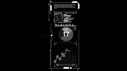 Dynamic Monochrome Heads-Up Display with Animated Data Visualization and Sci-Fi Infographics - Powered by Adobe