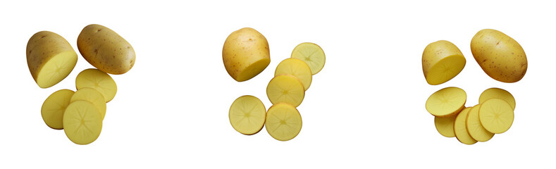 Fresh Yellow Potato Whole and Sliced with Starchy Texture V7 transparent background