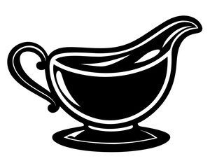 Gravy boat with sauce, Thanksgiving table decoration silhouette vector illustration