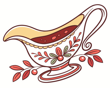 ornate gravy boat with red sauce clip art preview