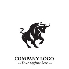 Bull Logo Symbol Black on White Background in Bold Powerful Minimalist Vector Design for Branding