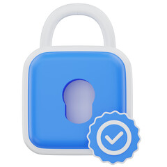 3D Illustration of Verified Security Lock with Check Mark Badge