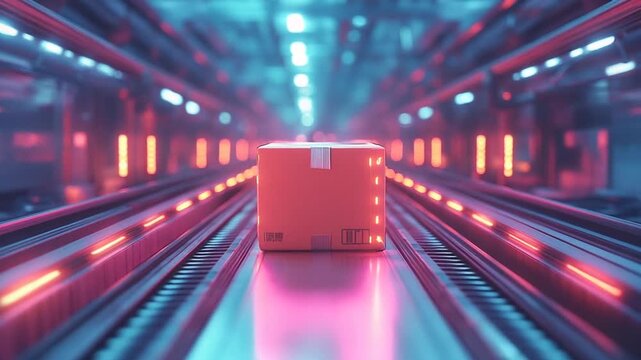 Automated Package Sorting on a Futuristic Conveyor Belt System.