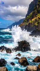Dramatic coastal waves crashing