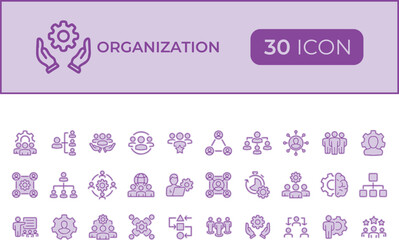 Set of 30 organization and business icons isolated on transparent background