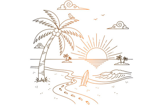 Beach Line Art Vector