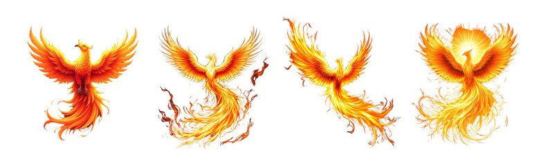 Phoenix rising from celestial flames, feathers shimmering with cosmic energy vector design